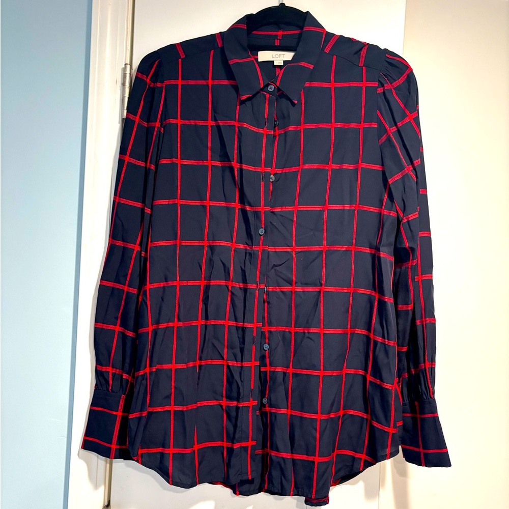 Loft Navy and Red Button Down Shirt
